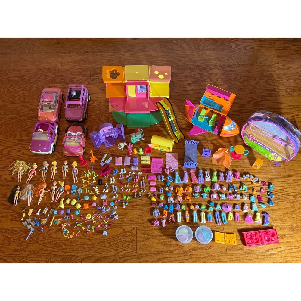 Polly Pocket Lot from Early 2000s - 10+ Dolls, 50+ Clothes, 100+ Accessories EUC